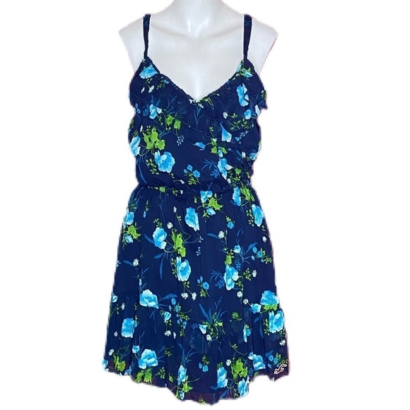 Hollister Pinafore Dress Flower Pattern Blue Green - Picture 2 of 10